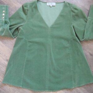 Tuckernuck Sea Sage Green Corduroy Babydoll Blouse Sz Lg